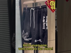 Custom Cotton Rhinestone Puff Print Sun Faded Acid Wash Streetwear Shorts for Men