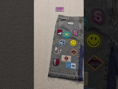 رقع تطريز مخصصة بشعار جينز فضفاض قصير عالي الجودة حافة خام ملابس الشارع جينز دينيم عتيق