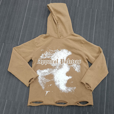 شراء S-6XL dtg طباعة سترات غطاء الرأس فرنسية كبيرة الحجم غطاء غطاء الرأس القطني مع مصيبة مزقت online manufacture