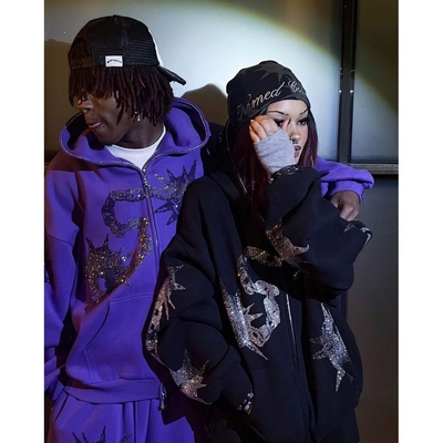 شراء ملابس الشارع Y2k Unisex للرجال Hoodies المخصصة والسراويل الرياضية مجموعة مع Rhinestone Hoodie online manufacture