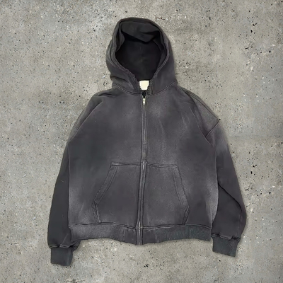 شراء صالة الرياضة حمراء غسل حمض فراش زيب هودي Streetwear قطن هودي فارغ زيب فوق فنتايش غسل حمض الشمس باهت مضطرب online manufacture