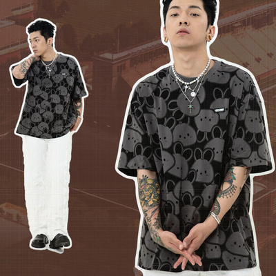 ملابس الشوارع غير المتحركة من نوع O-Neck Custom 100% Cotton Graphic All Over Screen Print T-Shirt